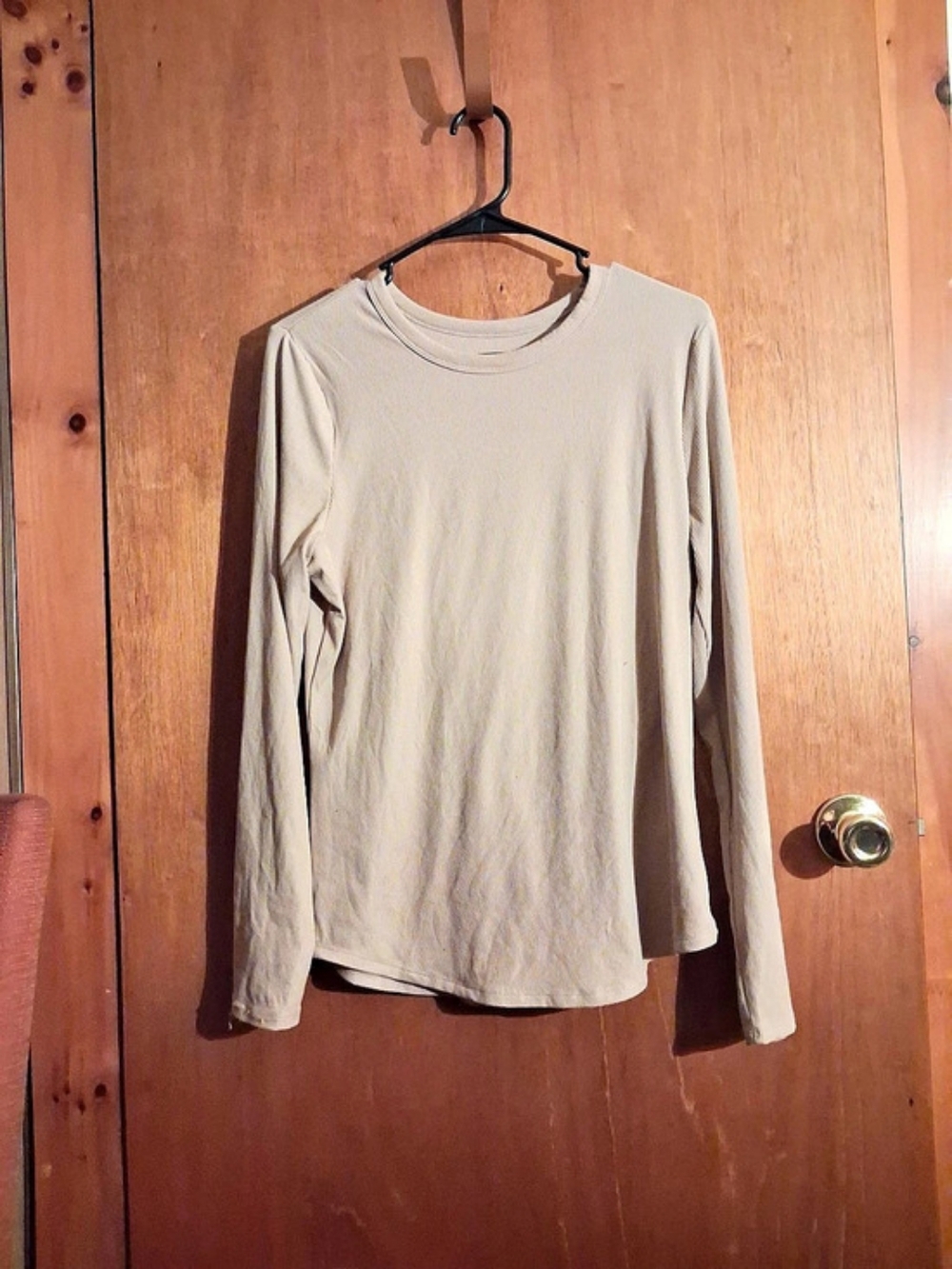 Beige Long Sleeve  Ribbed Tee
